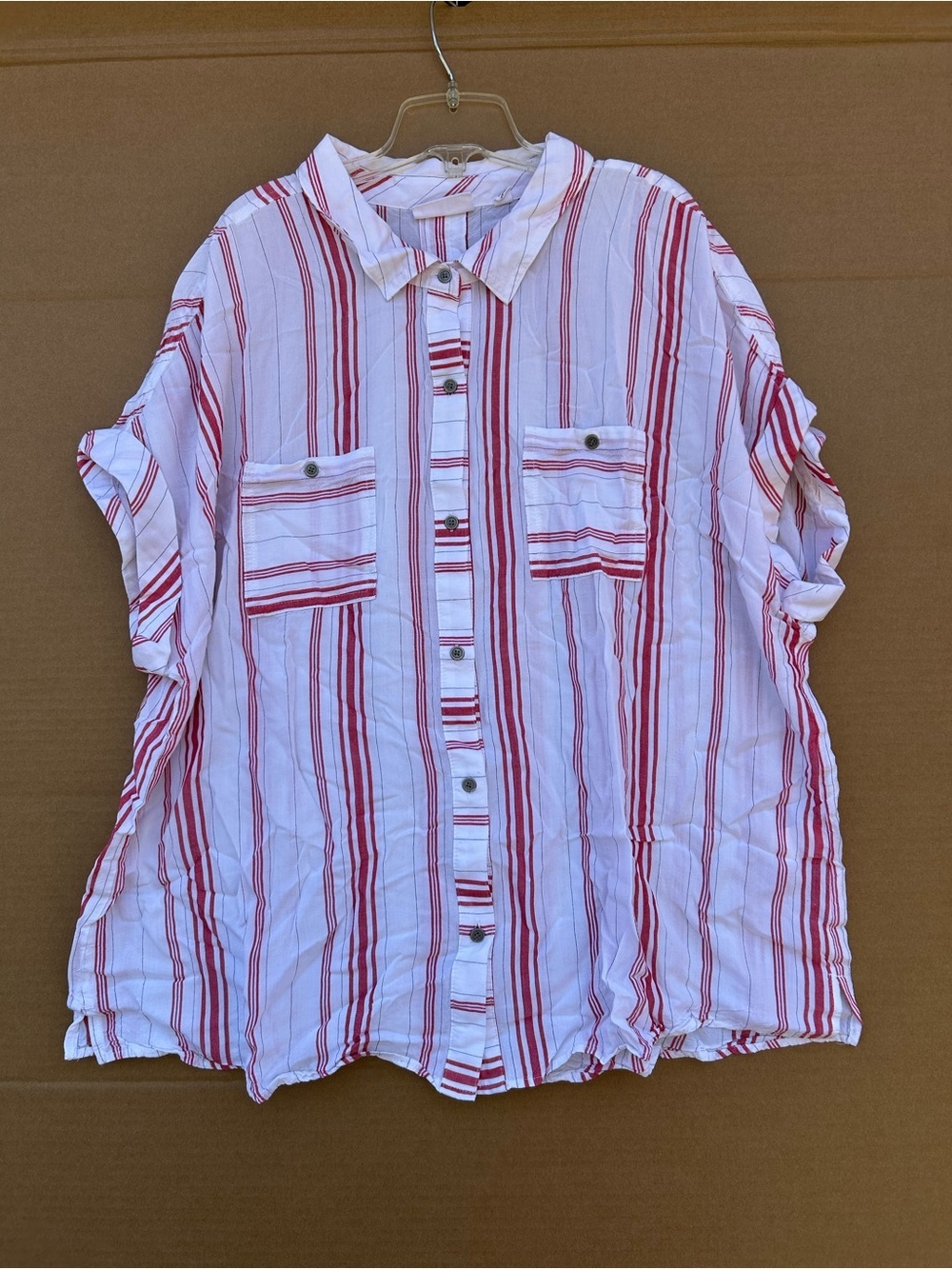 Westbound Striped Button Down Red White XL Short Sleeve Casual Coastal Core